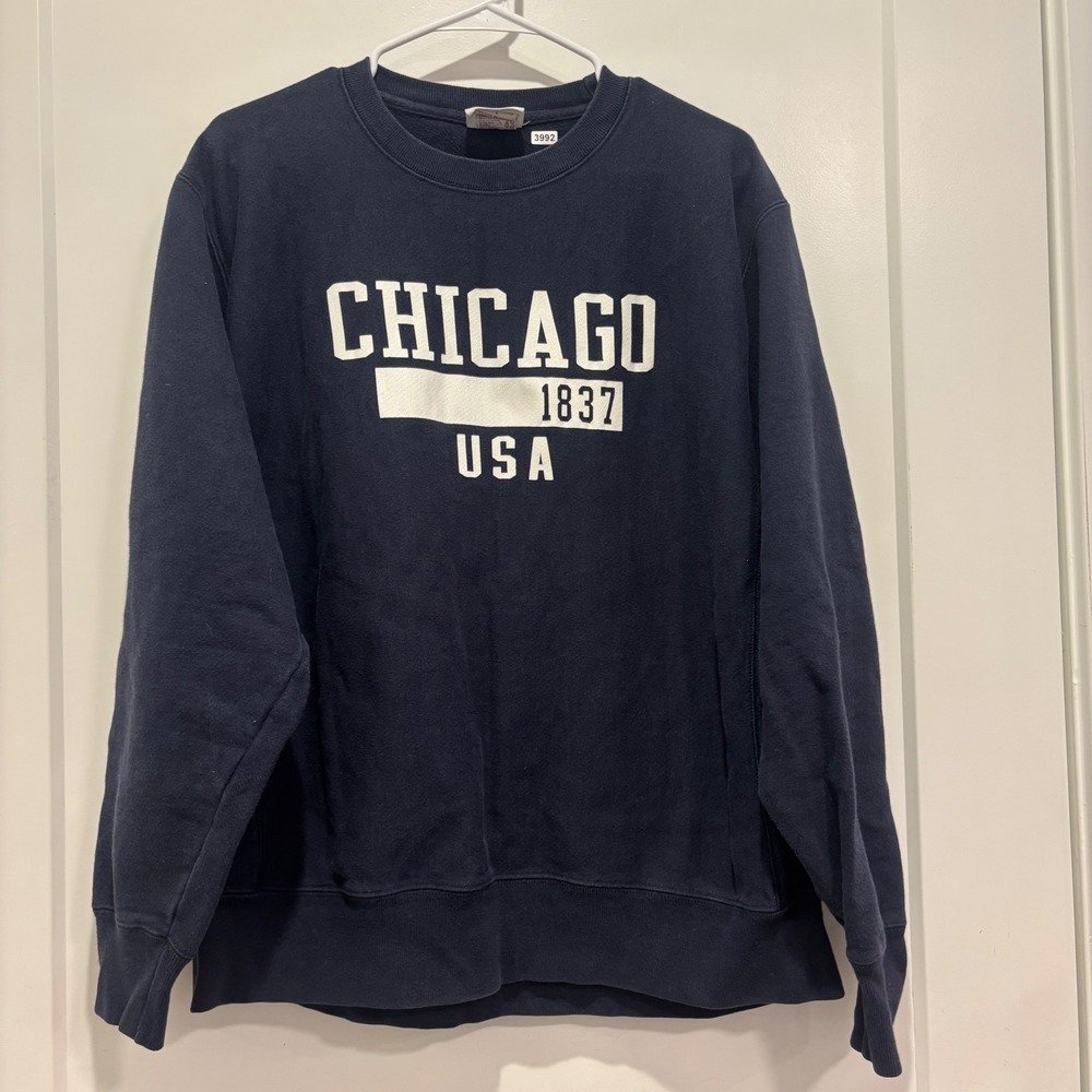 Champion Reverse Weave Chicago 1837 USA Navy Blue Sweatshirt Mens Large